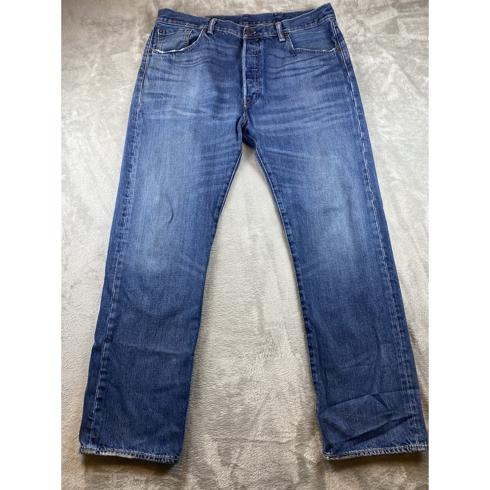Levis 501 Jeans Mens‎ 38x32 Blue Denim Pants Button Fly Distressed Straight